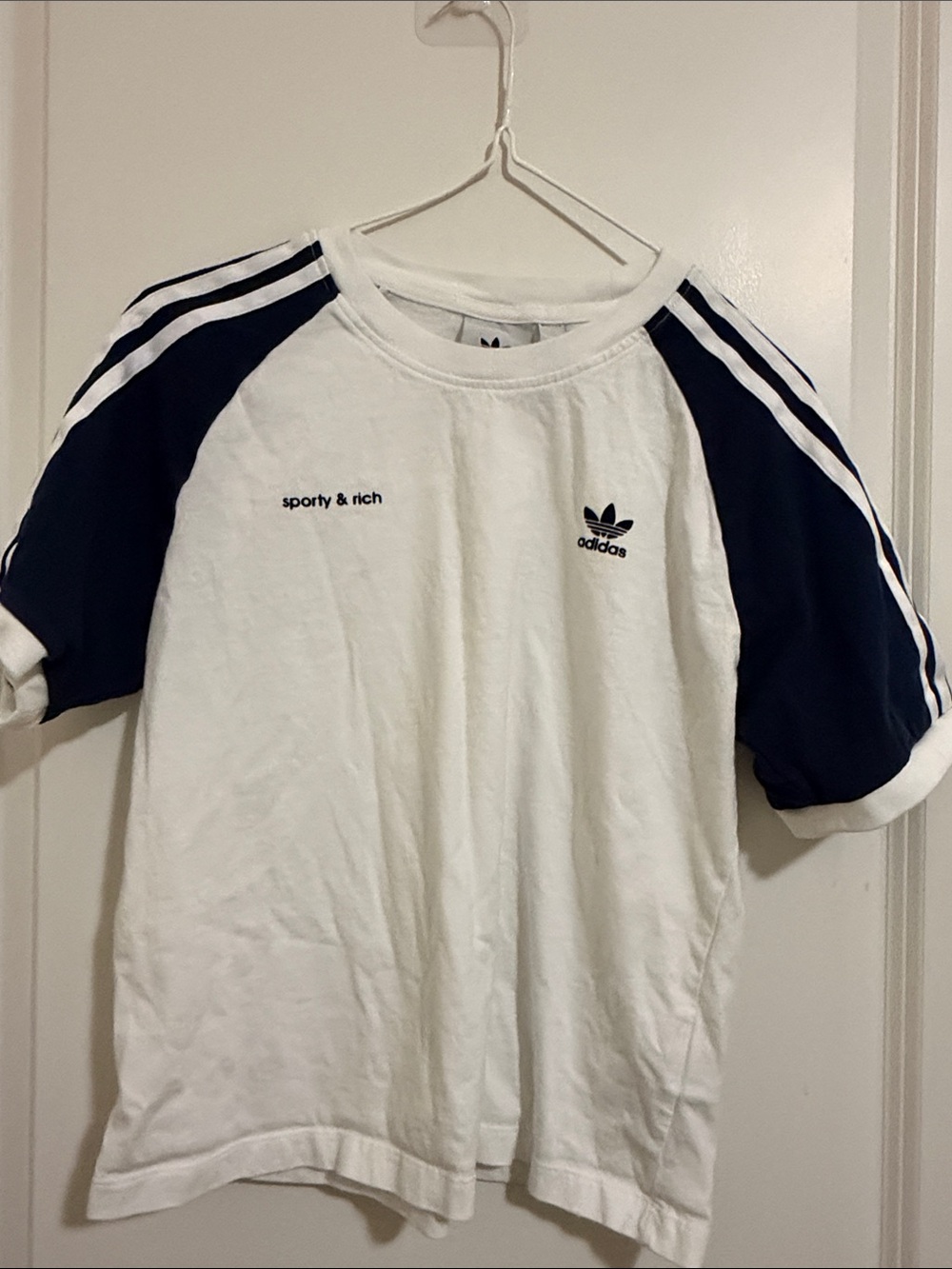 Adidas Sporty & Rich White and Navy T-Shirt Size S